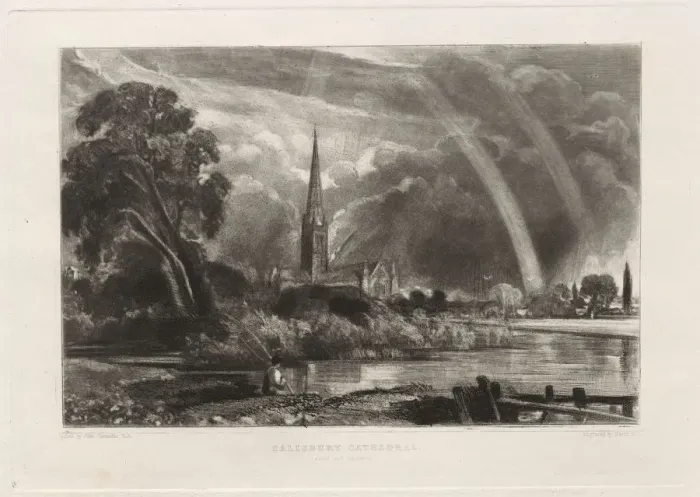 Framed Print : Salisbury Cathedral from the Meadows (Small Plate), 1855. Creator: David Lucas (British Framed Print : Salisbury Cathedral from the Meadows (Small Plate), 1855. Creator: David Lucas (British