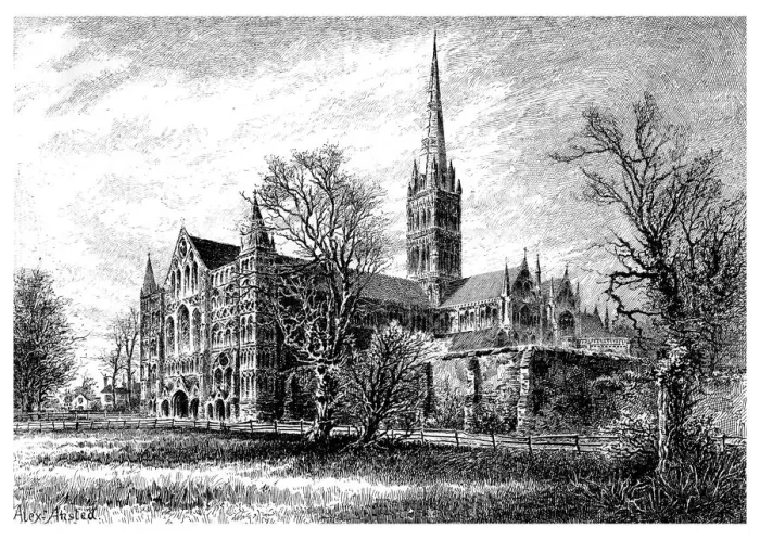 Framed Print : Salisbury Cathedral, from the South West, 1895 Framed Print : Salisbury Cathedral, from the South West, 1895