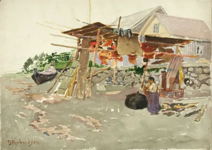 Framed Print : Salmon Drying, Indian Village, Alaska, ca. 1880-1914. Creator: Theodore J. Richardson Framed Print : Salmon Drying, Indian Village, Alaska, ca. 1880-1914. Creator: Theodore J. Richardson