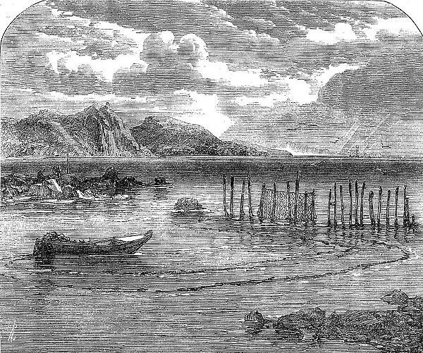 Salmon-fishing on the River Tay: the stake-net, 1862. Creator: Unknown