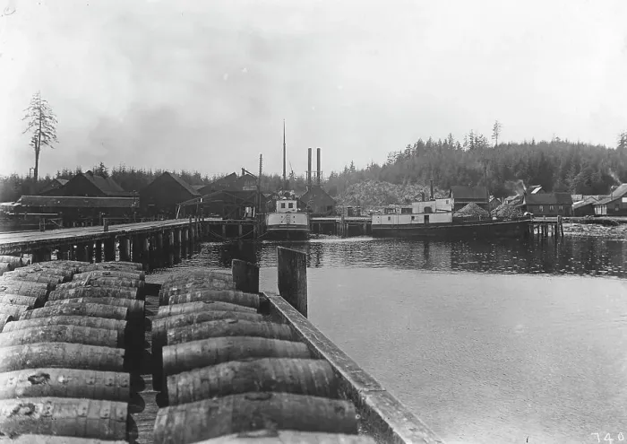 Framed Print : Salmon works, between c1900 and c1930. Creator: Unknown Framed Print : Salmon works, between c1900 and c1930. Creator: Unknown