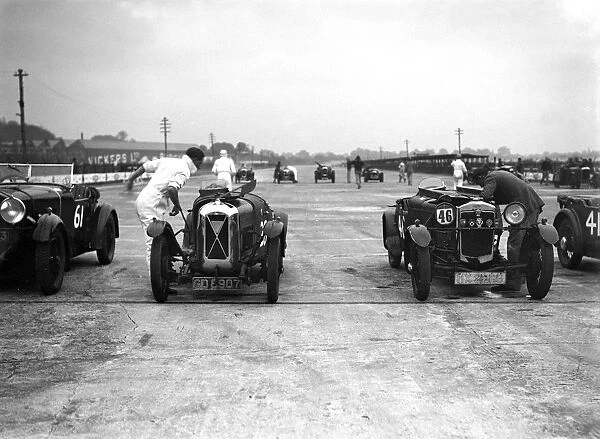 Salmson and Frazer-Nash on the start line at a JCC Members Day, Brooklands. Artist: Bill Brunell