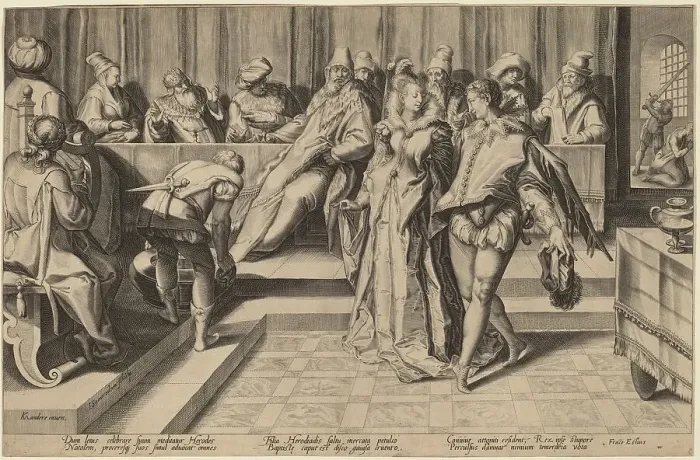 Framed Print : Salome Dancing Before Herod, c. 1592. Creator: Jan Saenredam Framed Print : Salome Dancing Before Herod, c. 1592. Creator: Jan Saenredam