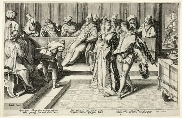 Framed Print : Salome Dancing Before Herod, c.1592. Creator: Jan Saenredam Framed Print : Salome Dancing Before Herod, c.1592. Creator: Jan Saenredam