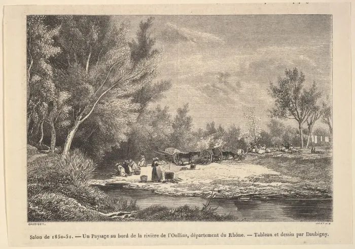 Framed Print : Salon de 1850-51. Landscape along the shores of the river Oullins, 1850-51 Framed Print : Salon de 1850-51. Landscape along the shores of the river Oullins, 1850-51