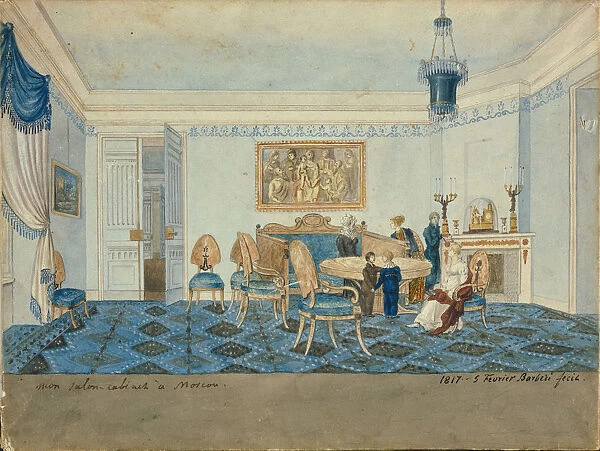 Salon Interior in the House of Zinaida Volkonskaya in Moscow, 1817. Artist: Barberi, Michelangelo (active Early 19th cen. )
