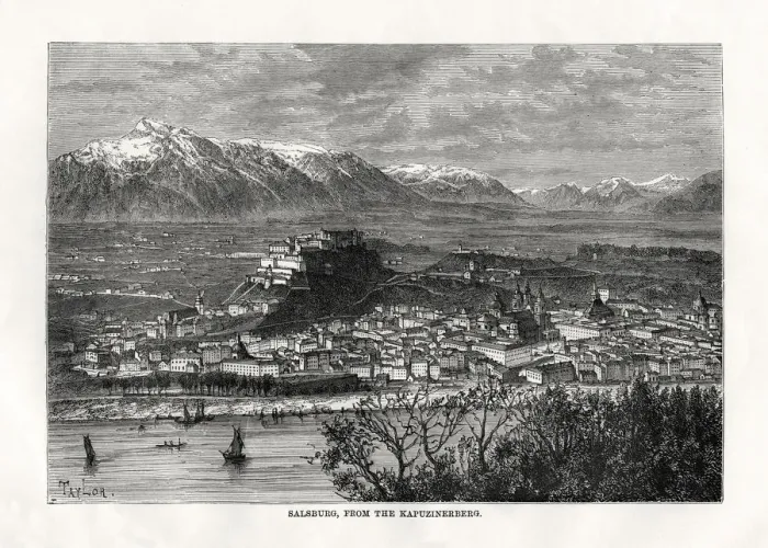 Framed Print : Salsburg, from the Kapuzinerberg, Austria, 19th century. Artist: Taylor Framed Print : Salsburg, from the Kapuzinerberg, Austria, 19th century. Artist: Taylor