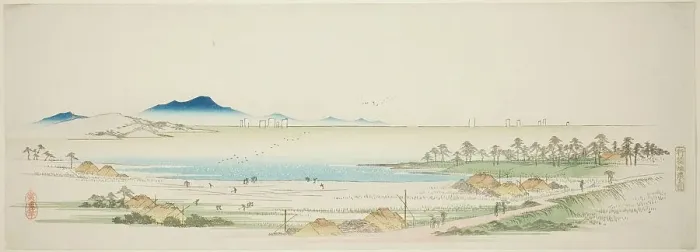 Framed Print : Salt Beach at Gyotoku (Gyotoku shiohama no zu), from an untitled series of famous... c. 1839 / 40. Creator: Ando Hiroshige Framed Print : Salt Beach at Gyotoku (Gyotoku shiohama no zu), from an untitled series of famous... c. 1839 / 40. Creator: Ando Hiroshige