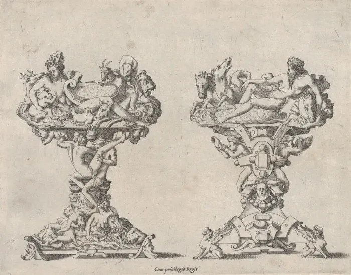 Framed Print : Two Salt Cellars, 16th-17th century. Creator: Rene Boyvin Framed Print : Two Salt Cellars, 16th-17th century. Creator: Rene Boyvin