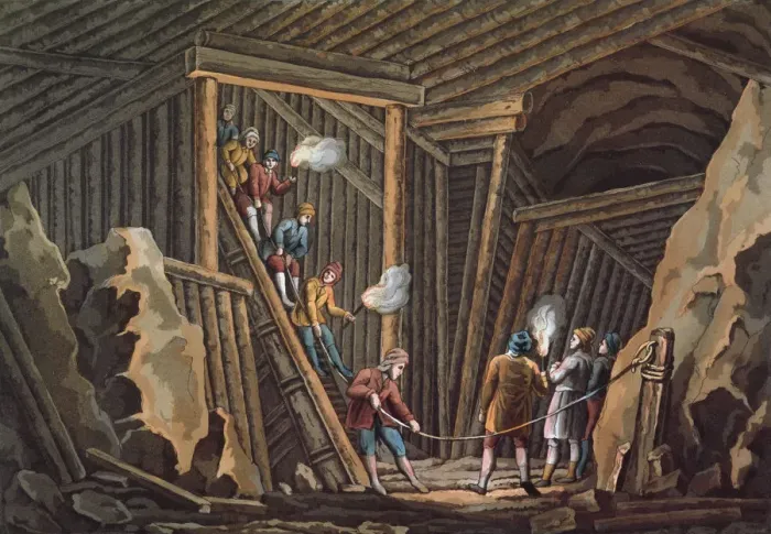 Framed Print : Salt mine in Halbein, engraving Framed Print : Salt mine in Halbein, engraving
