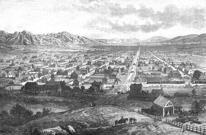 Framed Print : Salt Lake City.; Ocean to Ocean, the Pacific railroad, 1875. Creator: Frederick Whymper Framed Print : Salt Lake City.; Ocean to Ocean, the Pacific railroad, 1875. Creator: Frederick Whymper