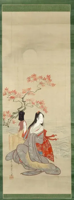 Framed Print : The Salt Maidens, Murasame with Yukihira's Hat, Edo period, c. 1800. Creator: Hosoda Eishi Framed Print : The Salt Maidens, Murasame with Yukihira's Hat, Edo period, c. 1800. Creator: Hosoda Eishi