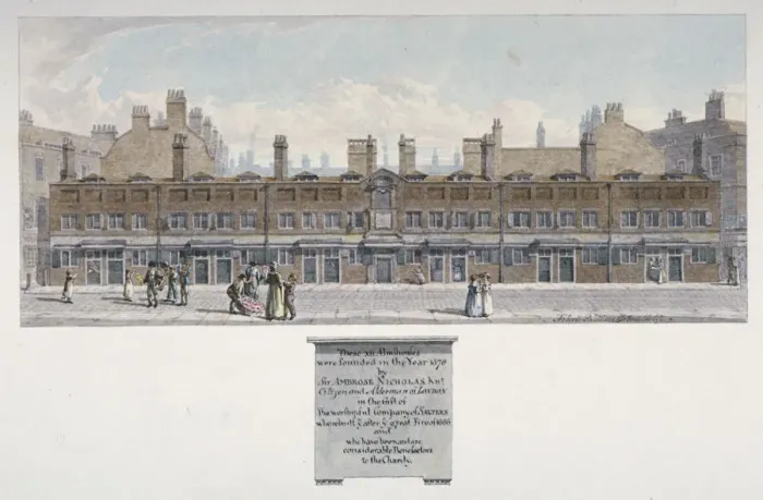 Framed Print : The Salters Almshouses in Monkwell Street, City of London, 1818 Framed Print : The Salters Almshouses in Monkwell Street, City of London, 1818