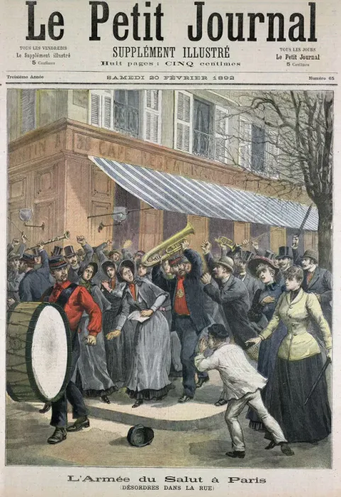 Framed Print : Salvation Army march led by a drummer being barracked by onlookers in Paris, 1892 Framed Print : Salvation Army march led by a drummer being barracked by onlookers in Paris, 1892