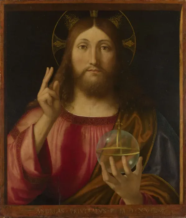 Framed Print : Salvator Mundi, 1519. Artist: Previtali, Andrea (ca 1480-1528) Framed Print : Salvator Mundi, 1519. Artist: Previtali, Andrea (ca 1480-1528)