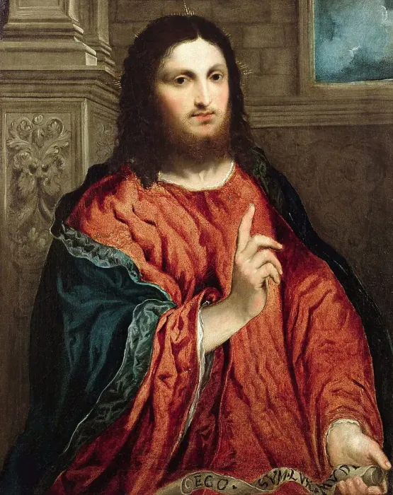 Framed Print : Salvator Mundi (Saviour of the World), 1540-1545. Creator: Bordone, Paris (1500-1571)