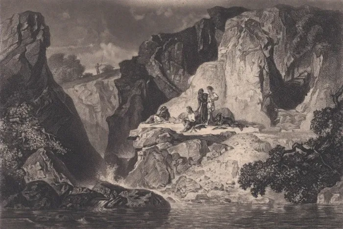 Framed Print : Salvator Rosa among the Brigands, after 1844. Creator: Adolphe Pierre Riffaut Framed Print : Salvator Rosa among the Brigands, after 1844. Creator: Adolphe Pierre Riffaut