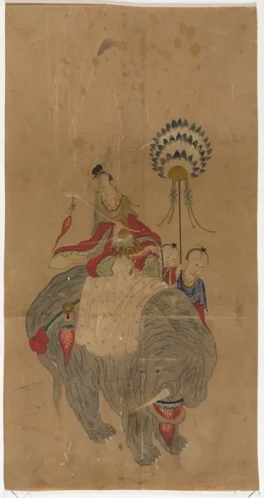 Framed Print : Samantabhadra on an Elephant with Two Attendants, 1392-1910. Creator: Unknown Framed Print : Samantabhadra on an Elephant with Two Attendants, 1392-1910. Creator: Unknown