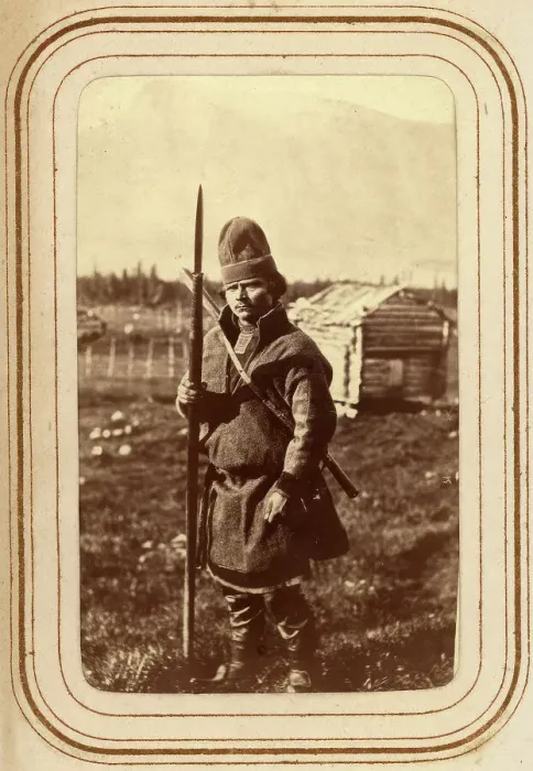 Framed Print : Sami man with spear, 1868. Creator: Lotten von Duben Framed Print : Sami man with spear, 1868. Creator: Lotten von Duben