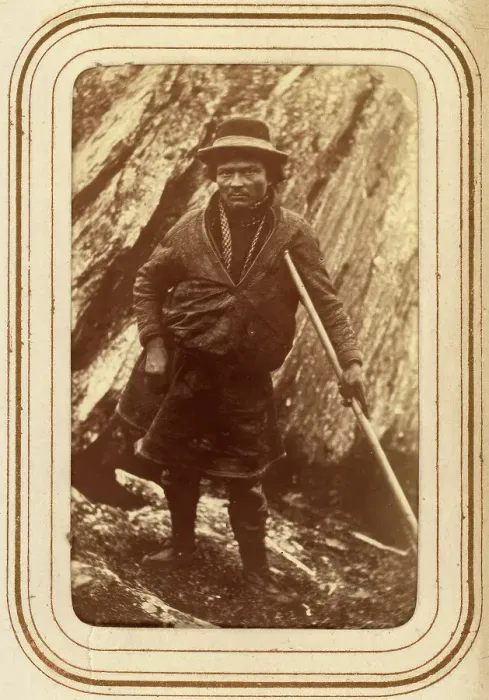 Framed Print : Sami man with a stick, 1868.. Creator: Lotten von Duben Framed Print : Sami man with a stick, 1868.. Creator: Lotten von Duben