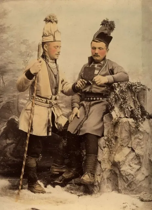 Framed Print : Two Sami men, 1890-1900. Creator: Helene Edlund Framed Print : Two Sami men, 1890-1900. Creator: Helene Edlund