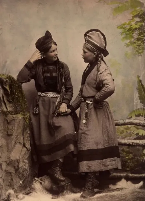 Framed Print : Two Sami women, 1890-1900. Creator: Helene Edlund Framed Print : Two Sami women, 1890-1900. Creator: Helene Edlund