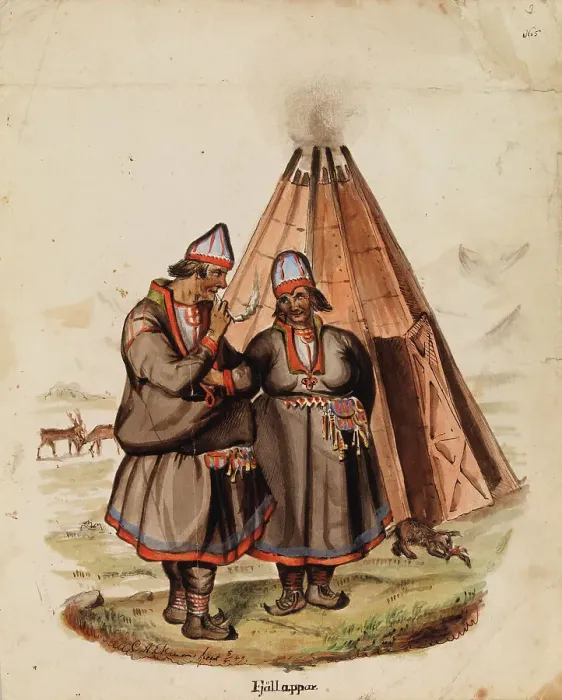Framed Print : Two Samis, 1849. Creator: Karl Anders Ekman Framed Print : Two Samis, 1849. Creator: Karl Anders Ekman