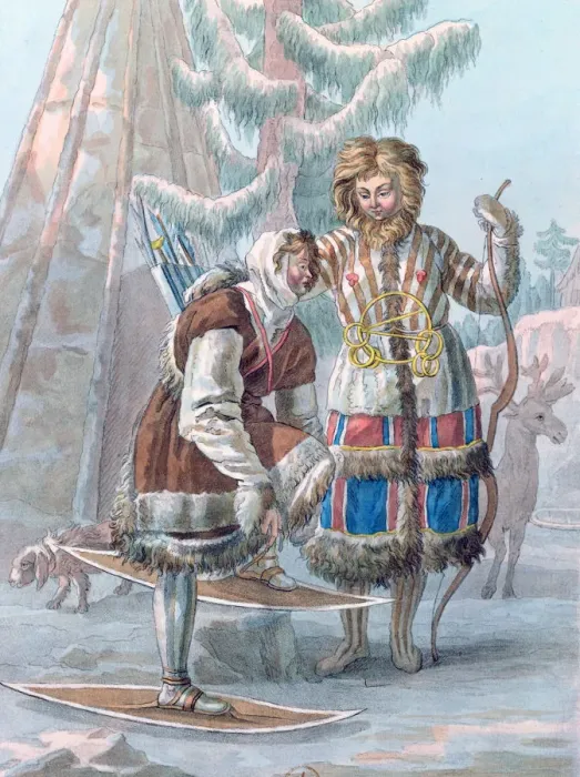 Framed Print : Samoyeds, Russia, 19th century. Artist: Coqueret Framed Print : Samoyeds, Russia, 19th century. Artist: Coqueret