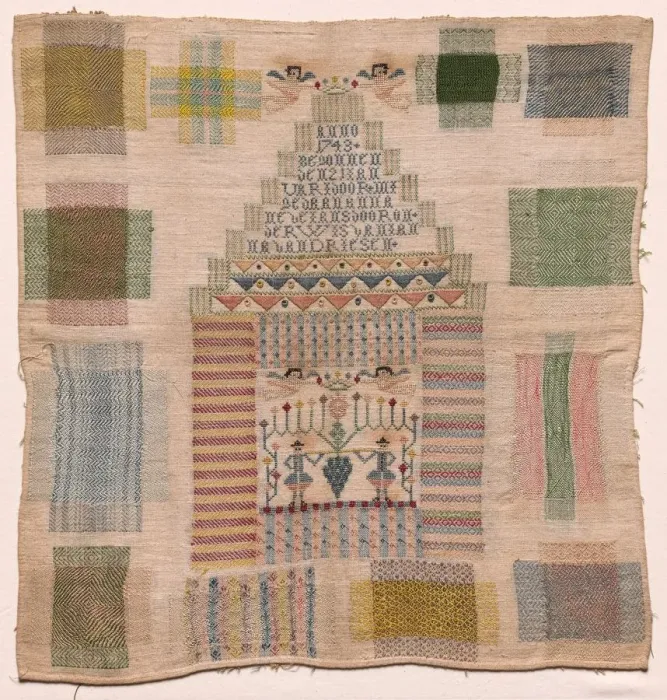 Framed Print : Sampler, 1743. Creator: Unknown Framed Print : Sampler, 1743. Creator: Unknown