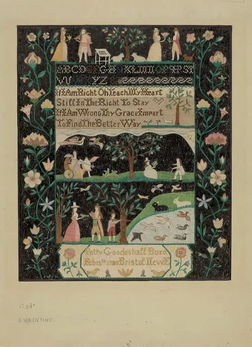 Framed Print : Sampler, 1935 / 1942. Creator: Elizabeth Valentine Framed Print : Sampler, 1935 / 1942. Creator: Elizabeth Valentine