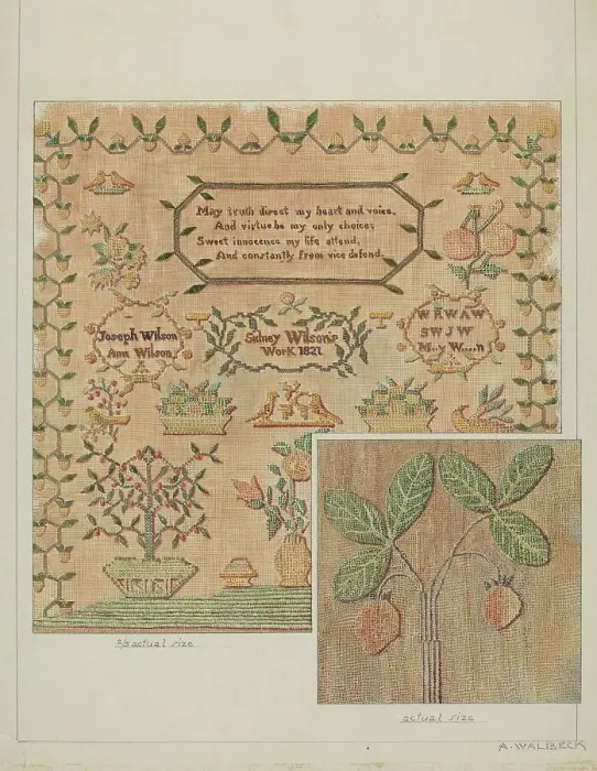 Framed Print : Sampler, c. 1937. Creator: Alfred Walbeck Framed Print : Sampler, c. 1937. Creator: Alfred Walbeck