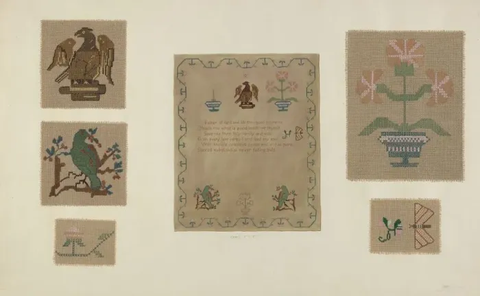 Framed Print : Sampler, c. 1937. Creator: Clyde L. Cheney Framed Print : Sampler, c. 1937. Creator: Clyde L. Cheney