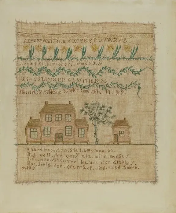 Framed Print : Sampler, c. 1938. Creator: Sarah F. Williams Framed Print : Sampler, c. 1938. Creator: Sarah F. Williams