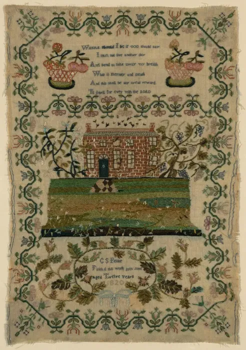 Framed Print : Sampler, England, 1820. Creator: C. S. Peake Framed Print : Sampler, England, 1820. Creator: C. S. Peake