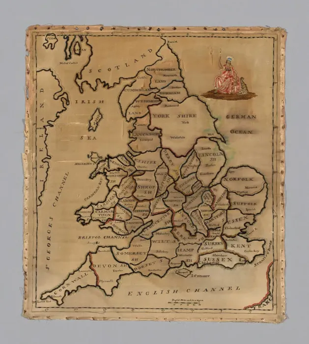 Framed Print : Sampler (Map), England, c. 1800. Creator: Unknown Framed Print : Sampler (Map), England, c. 1800. Creator: Unknown