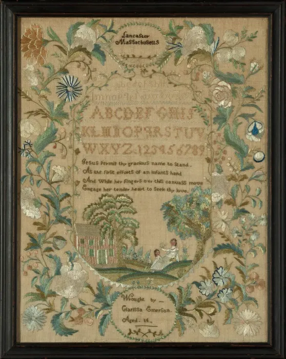 Framed Print : Sampler, Massachusetts, 1822 / 23. Creator: Clarissa Emerson Framed Print : Sampler, Massachusetts, 1822 / 23. Creator: Clarissa Emerson