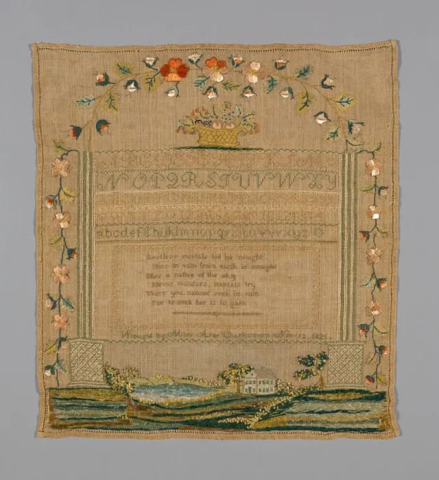 Framed Print : Sampler, Massachusetts, 1825. Creator: Mary Ayer