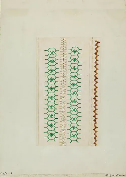 Framed Print : Sampler (Stitching), c. 1937. Creator: Ruth M. Barnes Framed Print : Sampler (Stitching), c. 1937. Creator: Ruth M. Barnes