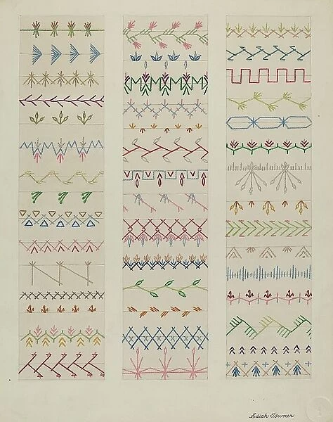 Samples of Stitching, c. 1937. Creator: Edith Towner