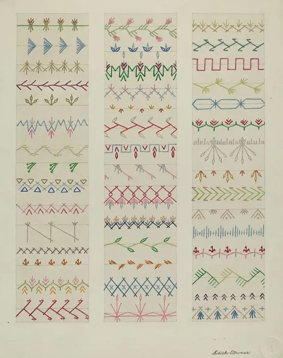 Framed Print : Samples of Stitching, c. 1937. Creator: Edith Towner Framed Print : Samples of Stitching, c. 1937. Creator: Edith Towner