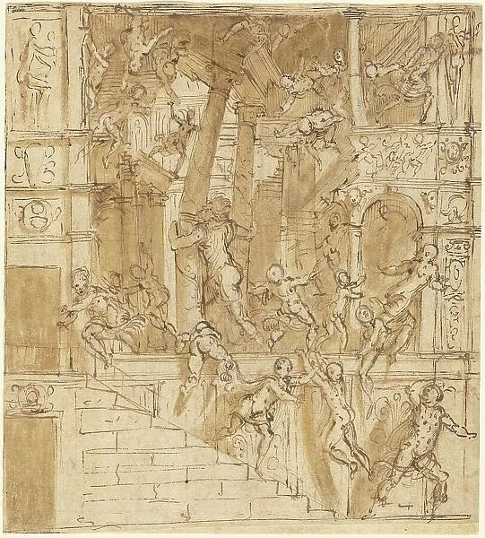 Samson Destroying the Temple, 1550s. Creator: Lattanzio Gambara