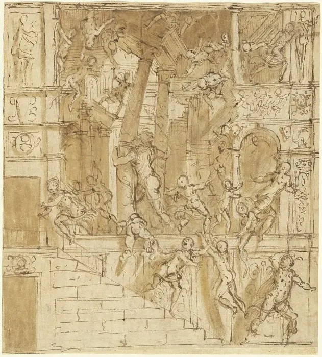Framed Print : Samson Destroying the Temple, 1550s. Creator: Lattanzio Gambara Framed Print : Samson Destroying the Temple, 1550s. Creator: Lattanzio Gambara