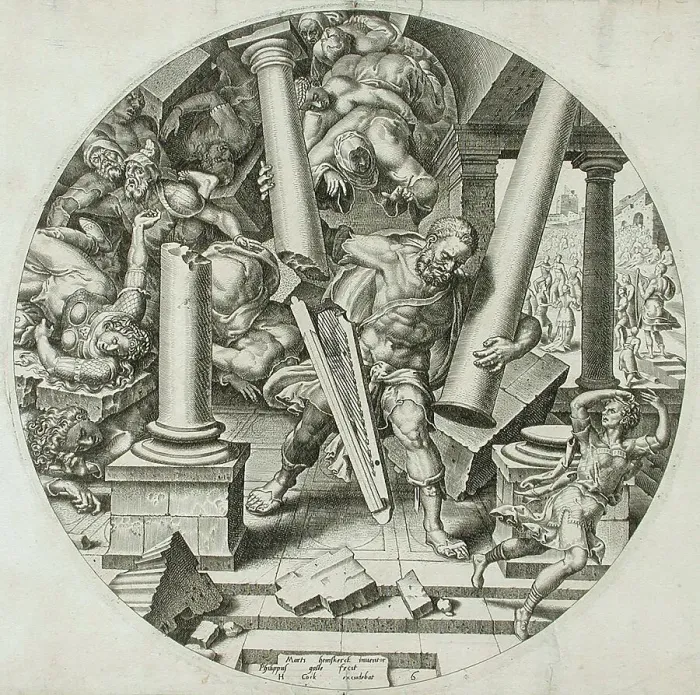 Framed Print : Samson Destroying the Temple, c1560. Creator: Philip Galle Framed Print : Samson Destroying the Temple, c1560. Creator: Philip Galle