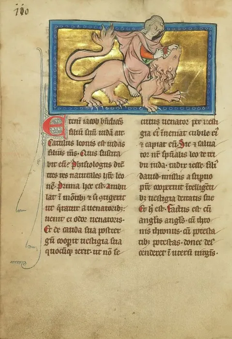 Framed Print : Samson Fighting a Lion; De Natura Avium; De Pastoribus et Ovibus, 1277 or after. Creator: Unknown Framed Print : Samson Fighting a Lion; De Natura Avium; De Pastoribus et Ovibus, 1277 or after. Creator: Unknown