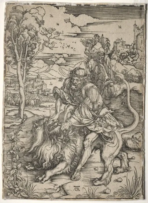 Framed Print : Samson Killing the Lion, c. 1496-1497. Creator: Albrecht Dürer (German, 1471-1528) Framed Print : Samson Killing the Lion, c. 1496-1497. Creator: Albrecht Dürer (German, 1471-1528)