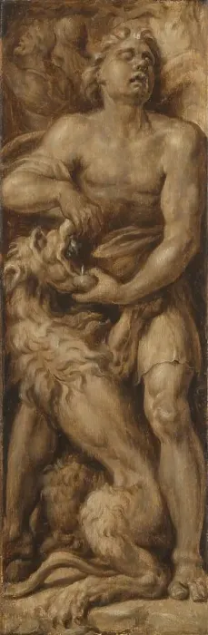 Framed Print : Samson Rending the Lion, c.1550-c.1560. Creator: Maerten van Heemskerck Framed Print : Samson Rending the Lion, c.1550-c.1560. Creator: Maerten van Heemskerck