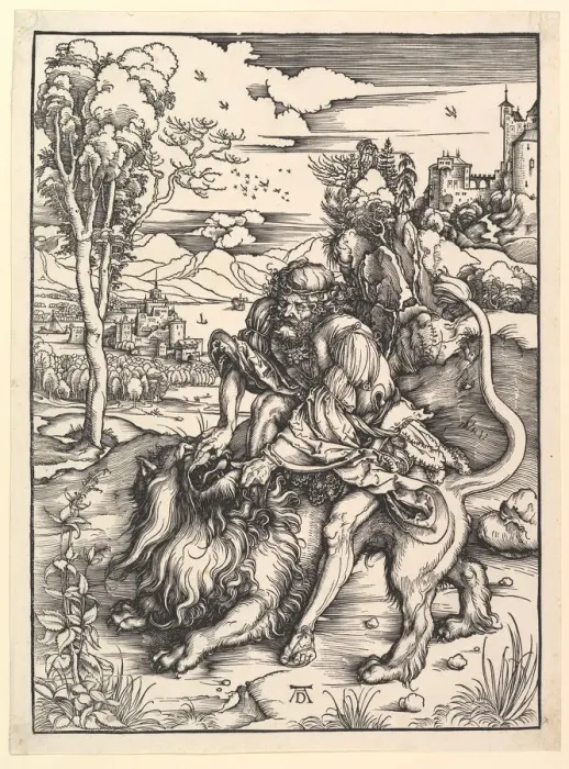 Framed Print : Samson Rending the Lion, ca. 1497-98. Creator: Albrecht Durer Framed Print : Samson Rending the Lion, ca. 1497-98. Creator: Albrecht Durer