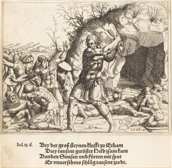 Framed Print : Samson Slays the Philistines, 1548. Creator: Augustin Hirschvogel Framed Print : Samson Slays the Philistines, 1548. Creator: Augustin Hirschvogel
