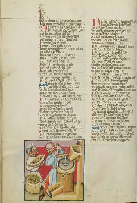 Framed Print : Samson Working in the Corn Mill; Weltchronik, about 1400-1410. Creator: Unknown Framed Print : Samson Working in the Corn Mill; Weltchronik, about 1400-1410. Creator: Unknown