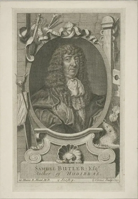 Framed Print : Samuel Butler in wig and robes, 1744. Artist: George Vertue Framed Print : Samuel Butler in wig and robes, 1744. Artist: George Vertue